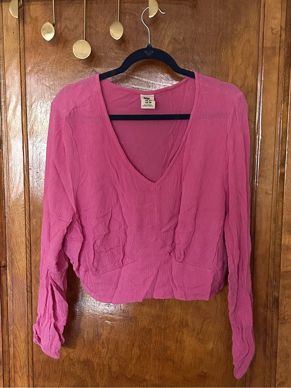 Lucy & Yak Pink V Neck Cropped Blouse